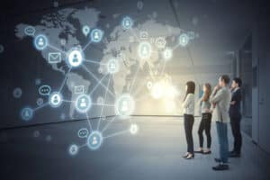 Group of people and global communication network concept.